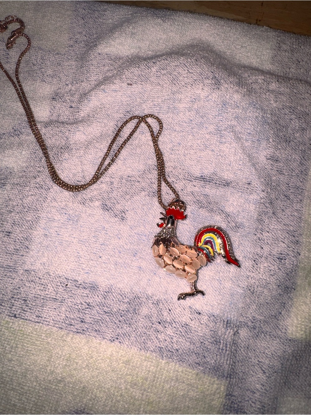 Betsey Johnson Rooster Necklace in Red with Multicolor Tail